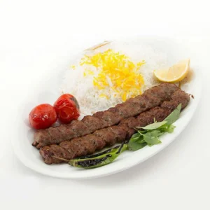 چلو کباب کوبیده دو سیخ